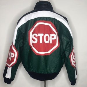 Vintage 90s Phase 2 Leather Stop Sign Jacket M